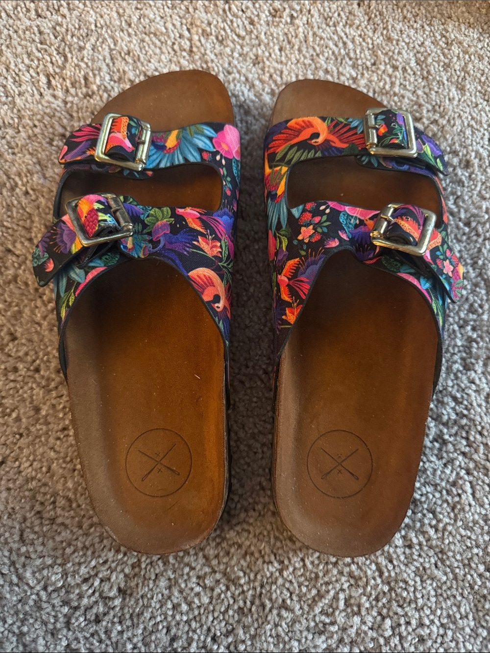 inkkas Floral Double-Buckle Slide Sandals - Black Multicolor